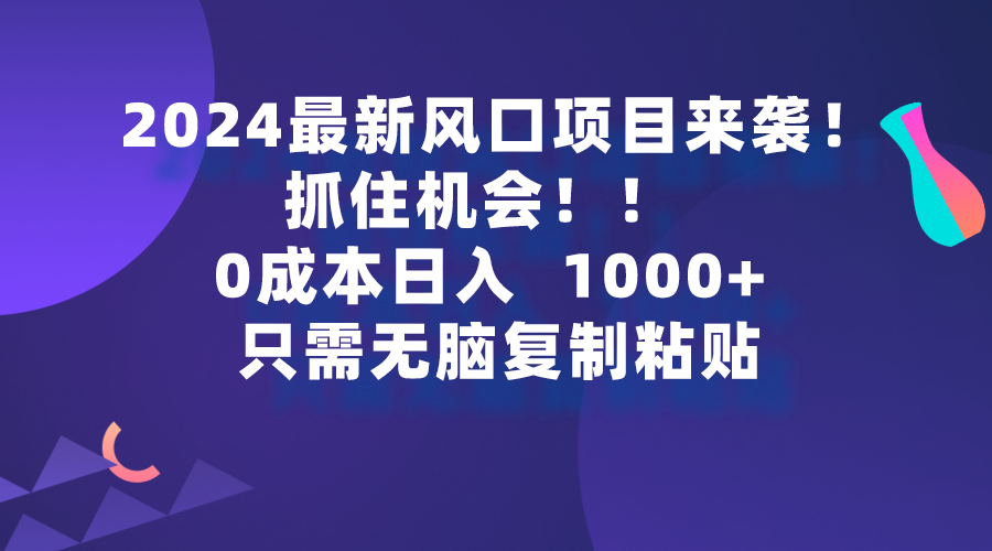 最新风口项目来袭，抓住机会，0成本一部手机日入1000+，只需无脑复制粘贴