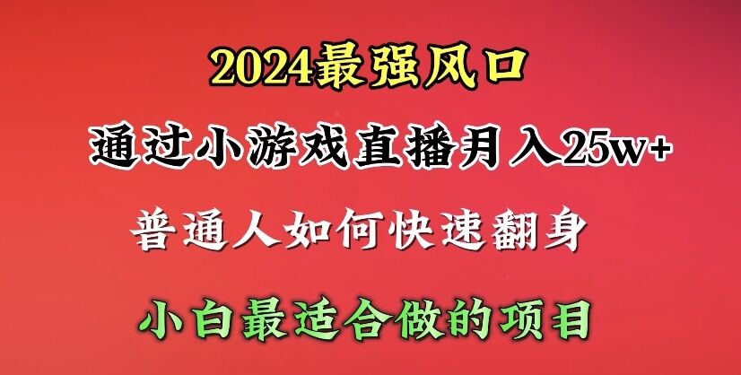 最强风口，通过小游戏直播月入25w+单日收益5000+小白最适合做的项目